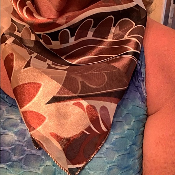 Fall silk scarf earth tones fall colors square nice gift idea brown beig… - Picture 3 of 11